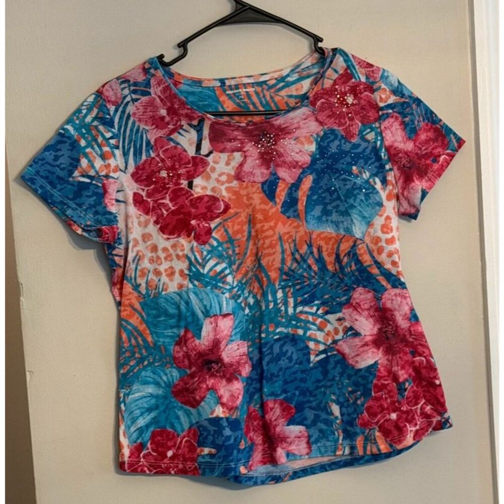 Y2k Bedazzled Tropical Cheetah Tee Petite Small